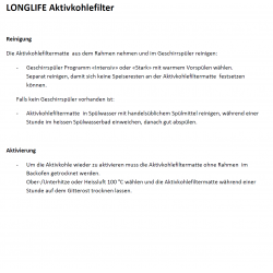 INLAY für LONGLIFE Aktivkohlefilter für V-ZUG  DA-S, DF, DF-S